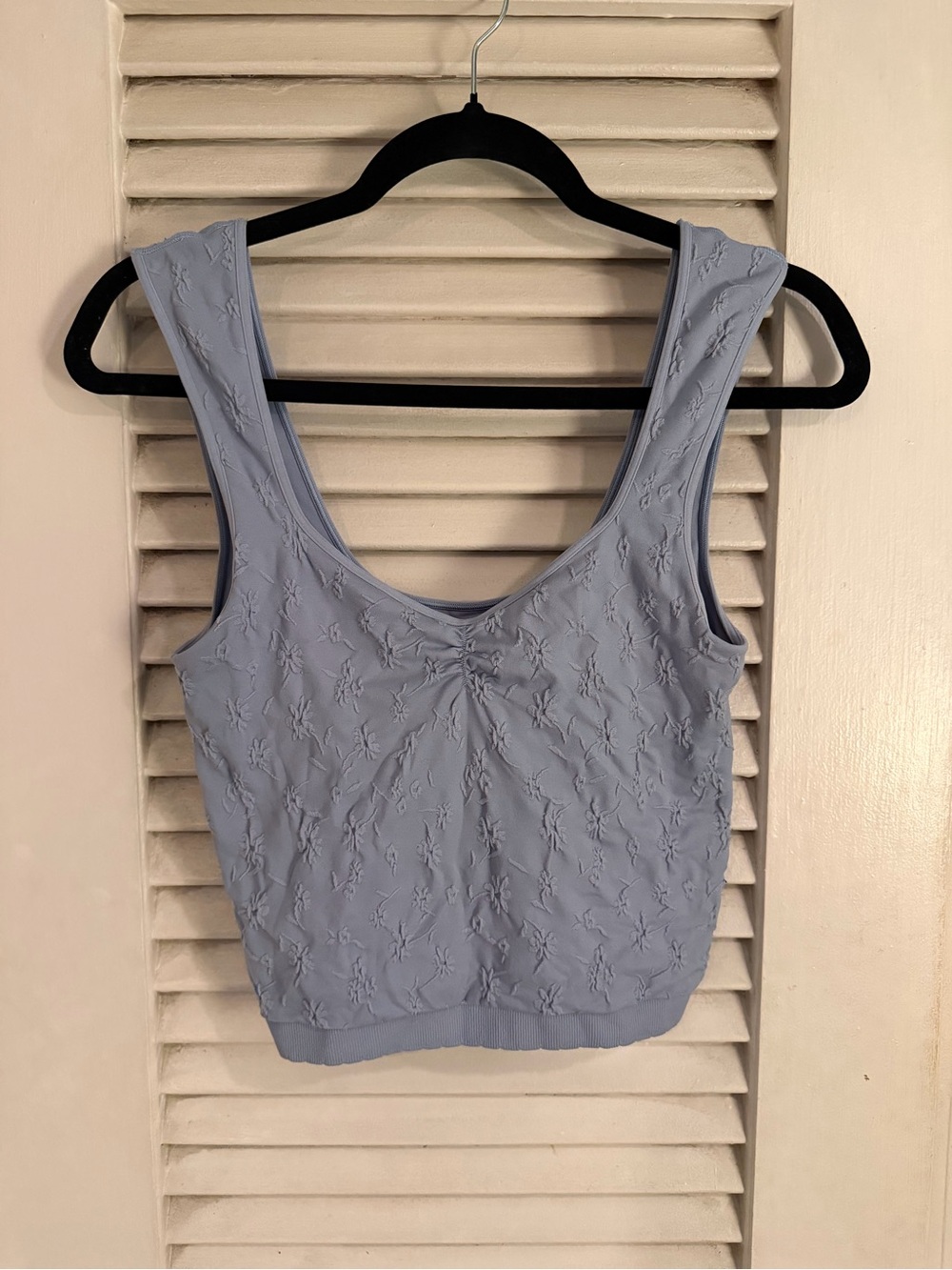 aerie Light Blue Textured Scoop Neck Crop Tank Top- Reversible